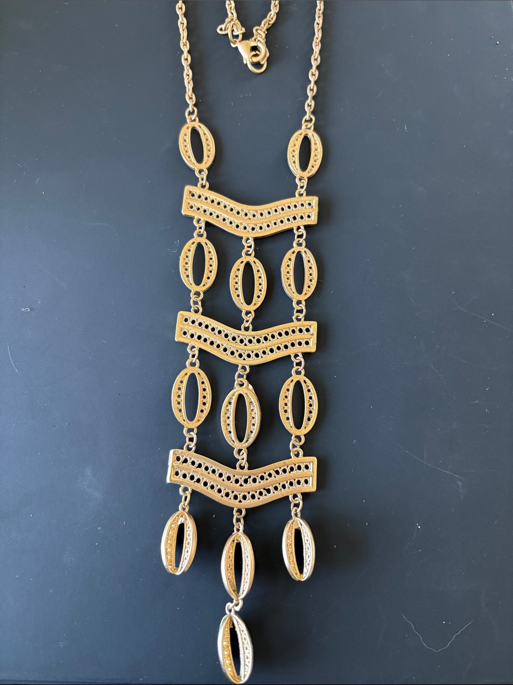 Gold-Tone Statement Pendant Necklace - Elegant Layered Design